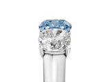 White gold Fancy Blue Cushion Cut Three-Stone Diamond Ring with Prong Setting on a Classic Band_17