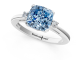 White gold Fancy Blue Cushion  Cut Three-Stone Solitaire Ring with Round Accent Diamonds and Four-Prong Setting_21
