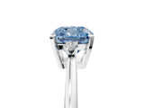 White gold Fancy Blue Cushion  Cut Three-Stone Solitaire Ring with Round Accent Diamonds and Four-Prong Setting_23