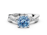 White gold Fancy Blue Cushion  Cut Twist Band Solitaire Diamond Ring with Pavé Setting_3