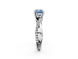 White gold Fancy Blue Cushion  Cut Twist Band Solitaire Diamond Ring with Pavé Setting_5