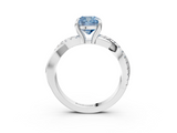 White gold Fancy Blue Cushion  Cut Twist Band Solitaire Diamond Ring with Pavé Setting_6