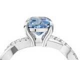 White gold Fancy Blue Cushion  Cut Twist Band Solitaire Diamond Ring with Pavé Setting_7