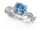 White gold Fancy Blue Cushion  Cut Twisted Pavé Band Solitaire Ring with Four-Prong Setting_55