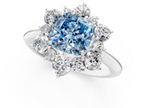 White gold Fancy Blue Cushion  Diamond Cluster Halo Ring with Solitaire Band and Four-Prong Setting_21