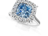 White gold Fancy Blue Cushion  Diamond Cluster Halo Solitaire with Four-Prong Setting_101
