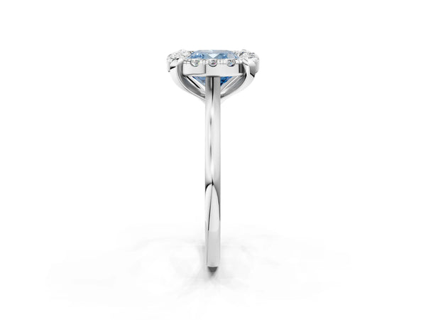 White gold Fancy Blue Cushion  Diamond Cluster Halo Solitaire with Four-Prong Setting