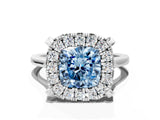 White gold Fancy Blue Cushion  Diamond Cluster Halo Solitaire with Four-Prong Setting_99