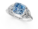 White gold Fancy Blue Cushion  Diamond Cluster Leaf Design Ring with Prong Setting_70