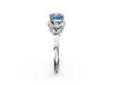 White gold Fancy Blue Cushion  Diamond Cluster Leaf Design Ring with Prong Setting_71