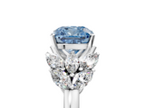 White gold Fancy Blue Cushion  Diamond Cluster Leaf Design Ring with Prong Setting_76