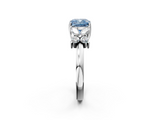 White gold Fancy Blue Cushion  Diamond Floral Cluster Ring with Solitaire Band and Prong Setting_82