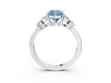 White gold Fancy Blue Cushion  Diamond Floral Cluster Ring with Solitaire Band and Prong Setting_83