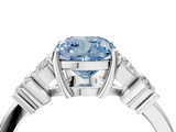 White gold Fancy Blue Cushion  Diamond Floral Cluster Ring with Solitaire Band and Prong Setting_84