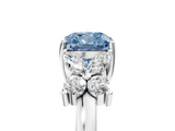 White gold Fancy Blue Cushion  Diamond Floral Cluster Ring with Solitaire Band and Prong Setting_85