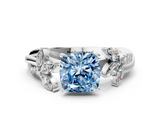 White gold Fancy Blue Cushion  Diamond Floral Vine Solitaire Engagement Ring_3