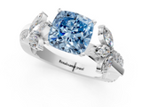 White gold Fancy Blue Cushion  Diamond Floral Vine Solitaire Engagement Ring_4