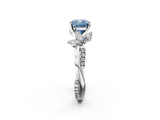 White gold Fancy Blue Cushion  Diamond Floral Vine Solitaire Engagement Ring_5