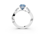 White gold Fancy Blue Cushion  Diamond Floral Vine Solitaire Engagement Ring_6