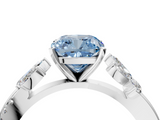White gold Fancy Blue Cushion  Diamond Floral Vine Solitaire Engagement Ring_7