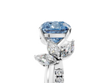 White gold Fancy Blue Cushion  Diamond Floral Vine Solitaire Engagement Ring_8