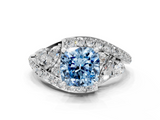 White gold Fancy Blue Cushion  Diamond Halo Ring with Marquise and Pavé Band in Prong Setting_72
