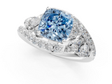 White gold Fancy Blue Cushion  Diamond Halo Ring with Marquise and Pavé Band in Prong Setting_73