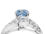 White gold Fancy Blue Cushion  Diamond Halo Ring with Marquise and Pavé Band in Prong Setting_75