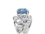 White gold Fancy Blue Cushion  Diamond Halo Ring with Marquise and Pavé Band in Prong Setting_77