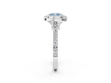 White gold Fancy Blue Cushion  Diamond Halo Ring with Milgrain Frame and Pavé Band_73