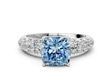 White gold Fancy Blue Cushion  Diamond Pavé Band Solitaire Ring with Four-Prong Setting_49
