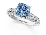 White gold Fancy Blue Cushion  Diamond Pavé Band Solitaire Ring with Four-Prong Setting_50