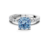 White gold Fancy Blue Cushion  Diamond Pavé Band Solitaire with Four-Prong Setting_209