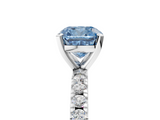 White gold Fancy Blue Cushion  Diamond Pavé Band Solitaire with Four-Prong Setting_218