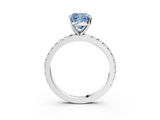 White gold Fancy Blue Cushion  Diamond Pavé Band Solitaire with Four-Prong Setting_229