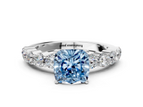 White gold Fancy Blue Cushion  Diamond Pavé Band Solitaire with Four-Prong Setting_3