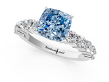 White gold Fancy Blue Cushion  Diamond Pavé Band Solitaire with Four-Prong Setting_4