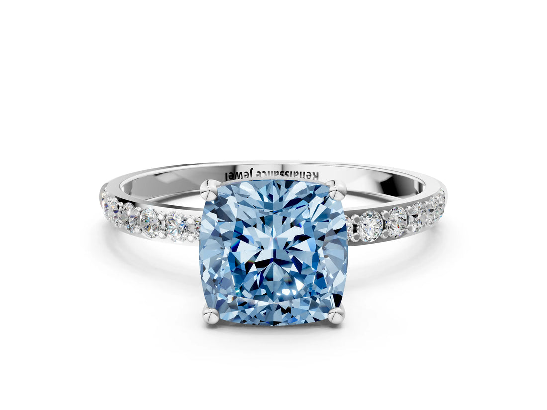 White gold Fancy Blue Cushion  Diamond Pavé Band with Six-Prong Setting_27