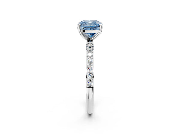 Platinum Fancy Blue Cushion  Diamond Pavé Band with Six-Prong Setting