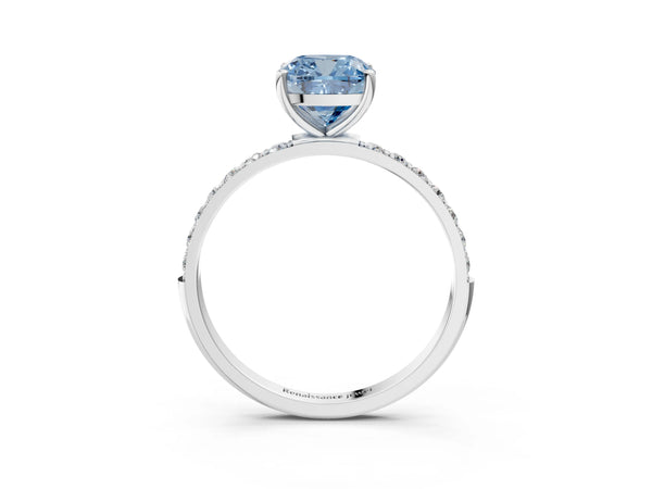 Platinum Fancy Blue Cushion  Diamond Pavé Band with Six-Prong Setting