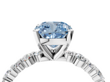 White gold Fancy Blue Cushion  Diamond Prong Set Engagement Ring with Pave Band_206