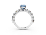 White gold Fancy Blue Cushion  Diamond Prong Setting with Side Stones on a Pave Band_144