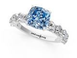 White gold Fancy Blue Cushion  Diamond Prong Setting with Side Stones on a Pave Band_144