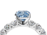 White gold Fancy Blue Cushion  Diamond Prong Setting with Side Stones on a Pave Band_147