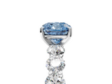 White gold Fancy Blue Cushion  Diamond Prong Setting with Side Stones on a Pave Band_148