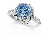 White gold Fancy Blue Cushion  Diamond Solitaire Ring with Shared Prong Pavé Band_80
