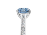 White gold Fancy Blue Cushion  Diamond Solitaire with Pave Band and Six-Prong Setting_25