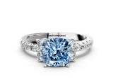 White gold Fancy Blue Cushion  Diamond Three-Stone Pave Band with Four-Prong Setting_19