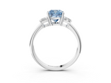 White gold Fancy Blue Cushion  Diamond Three-Stone Ring with Trapezoid Side Stones and Prong Setting_37