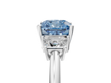 White gold Fancy Blue Cushion  Diamond Three-Stone Ring with Trapezoid Side Stones and Prong Setting_39